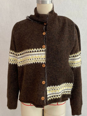 Geometric Button Down Knit Cardigan in tan
