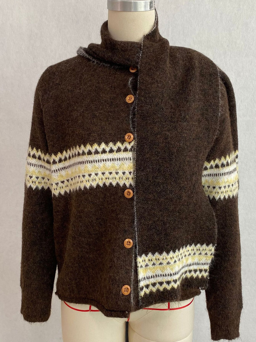 Geometric Button Down Knit Cardigan in tan