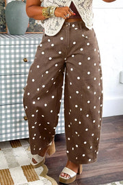white jeans featuring pocketed and polka dot