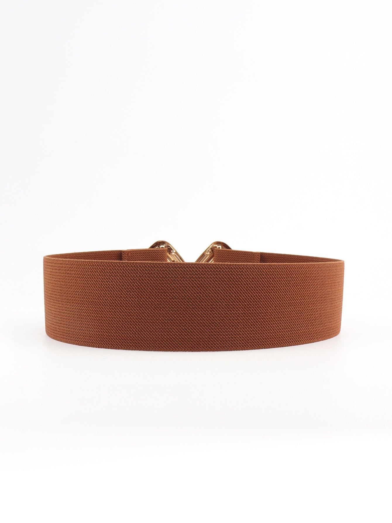 Chestnut elasticated waist belt with geometric buckle detail