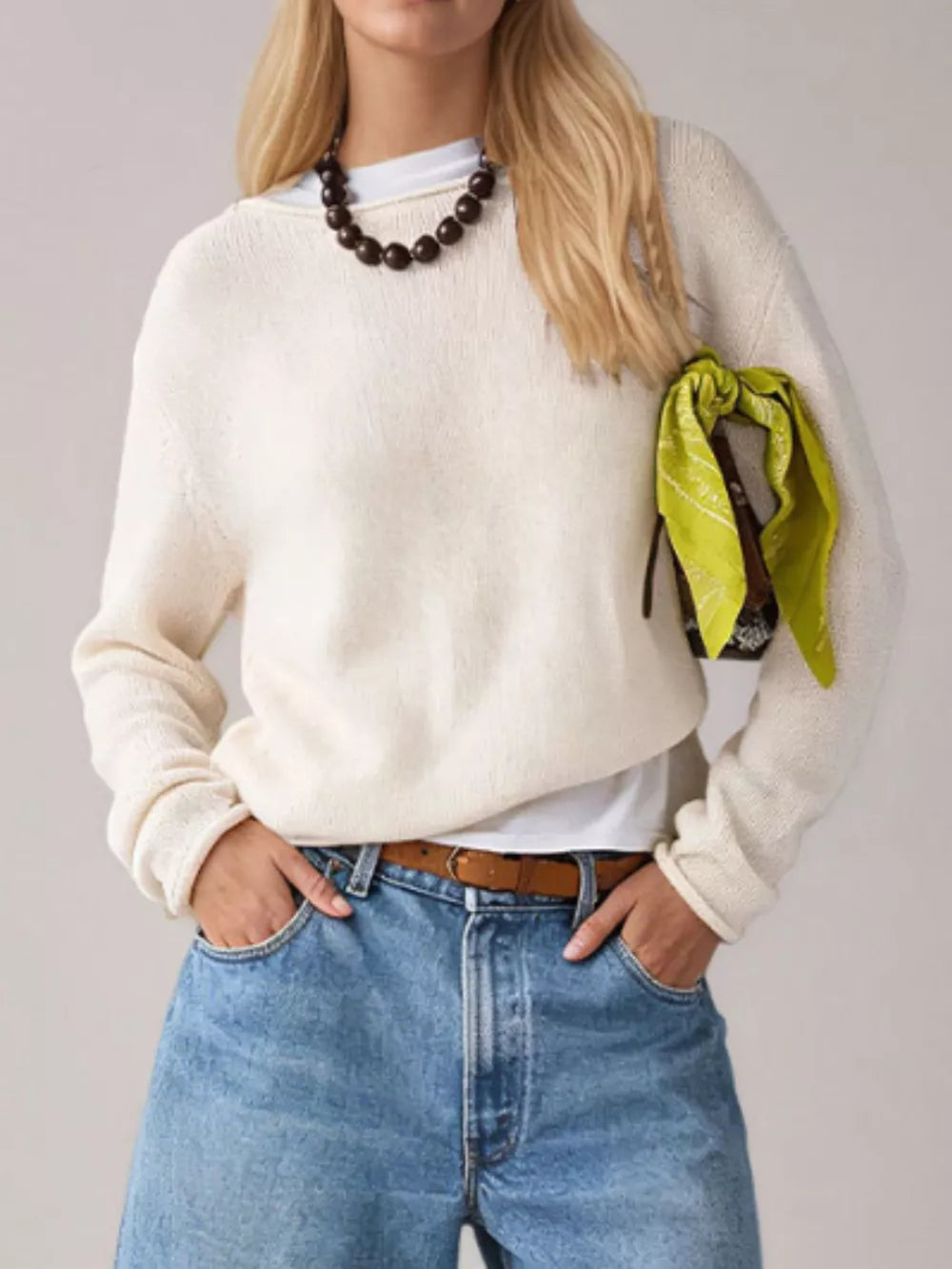 pullover sweater in Pastel Blue with ribbed and hip-length