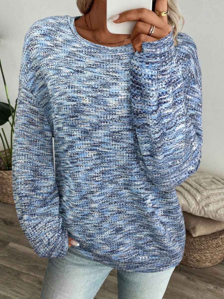 Blue pullover sweater with hip-length and pullover