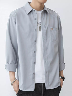 Light Blue Men's Plus Size Button Up Long-sleeve Shirt