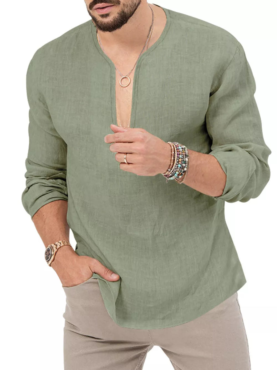 Men's Slim Fit Long Sleeve Blouse Plus Size in White, view 14