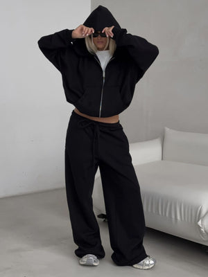 cream relaxed lounge set with hooded