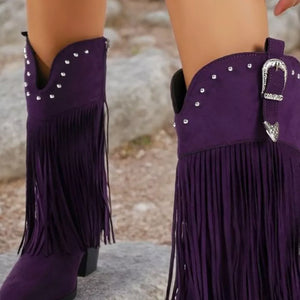 boots in Orange with fringe and mid-calf