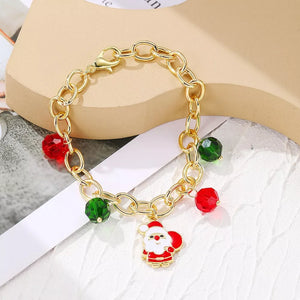 red bracelet featuring charm and figural