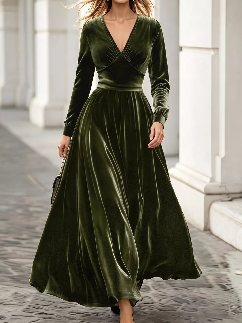100% polyester Care instructions: Machine wash cold maxi dress in Army Green with A-line silhouette