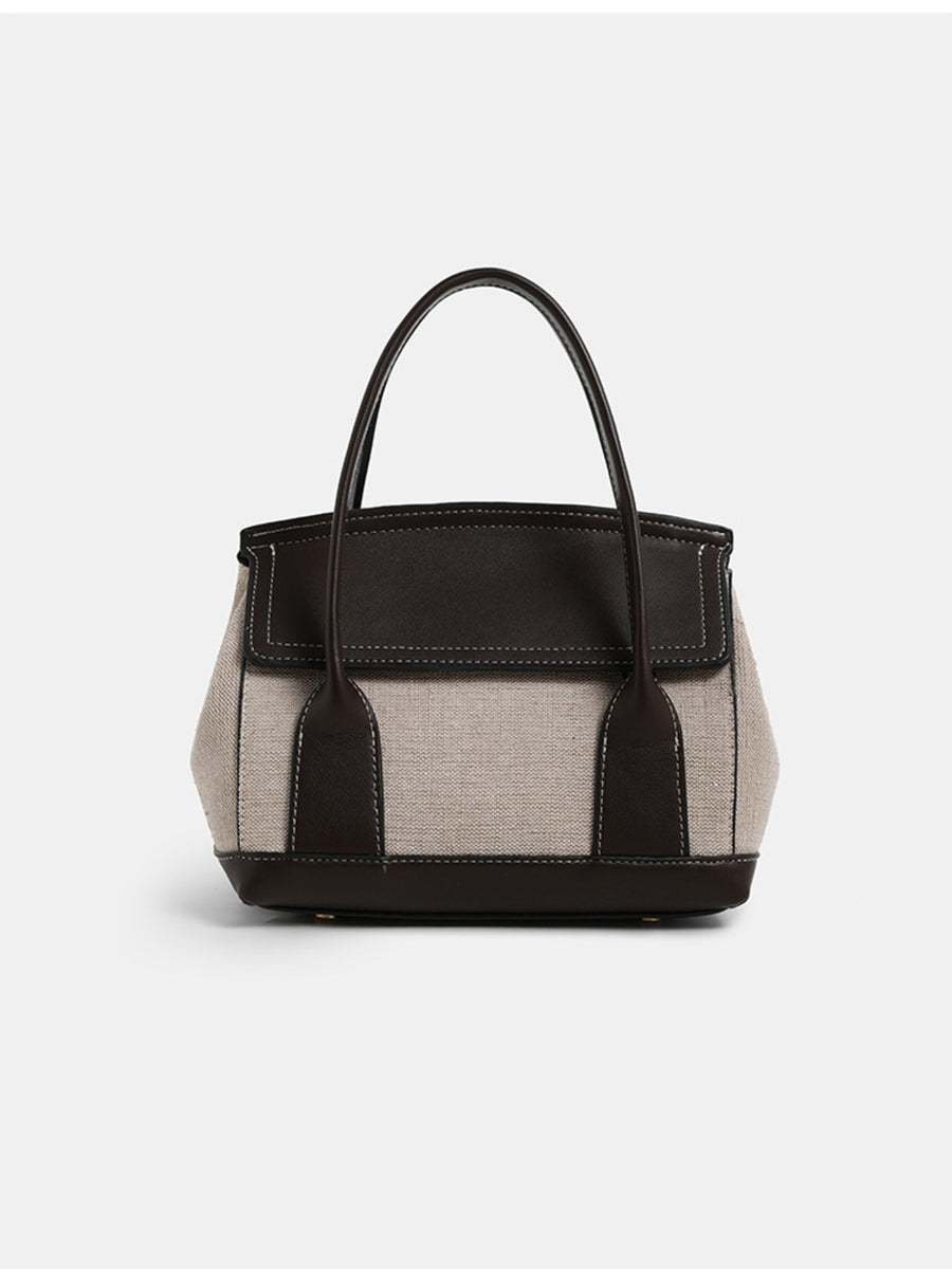 PU Leather,Canvas Imported Size &amp handbag in Beige with structured silhouette