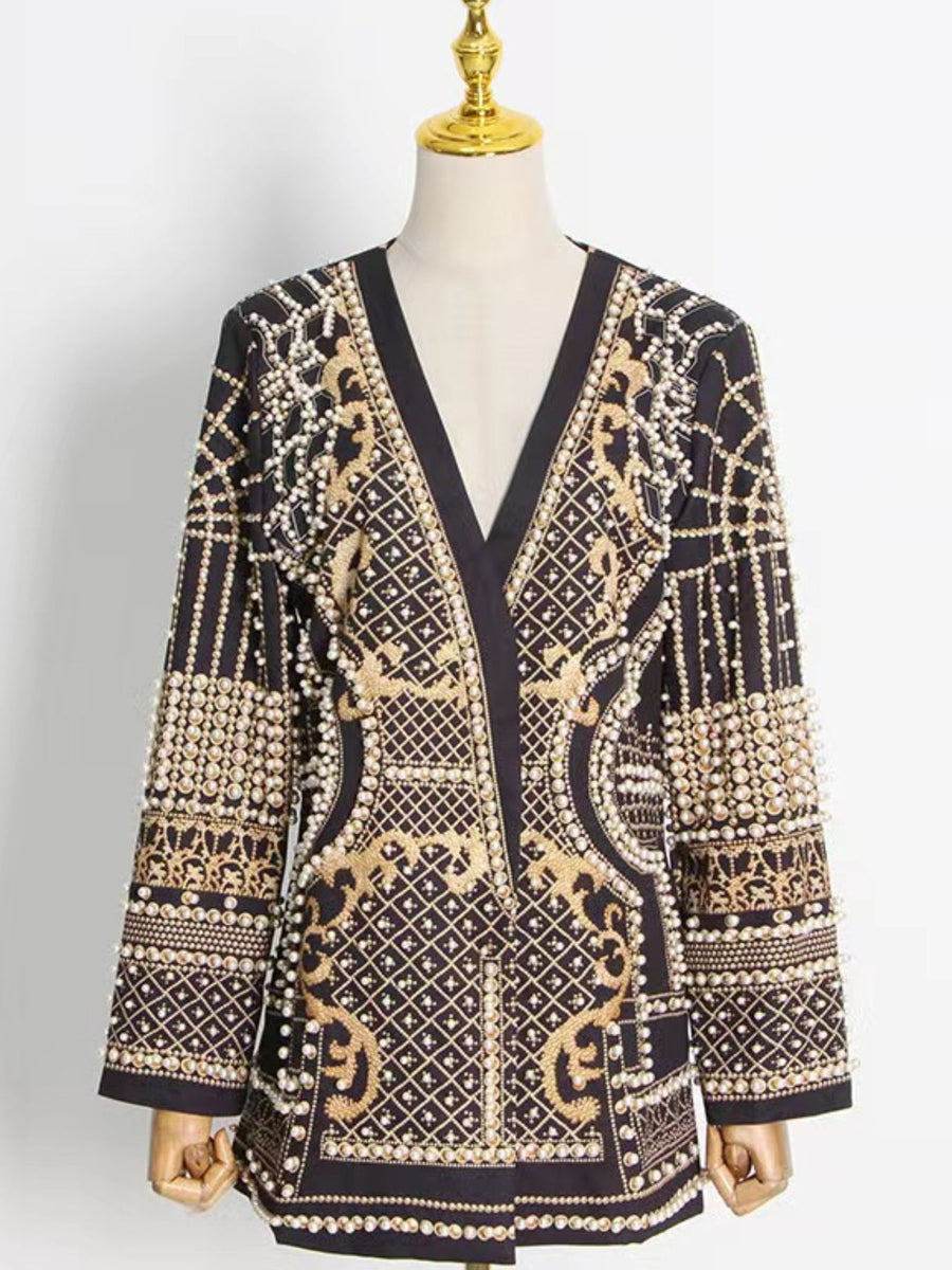 blazer in Gold with embellished and tunic-length