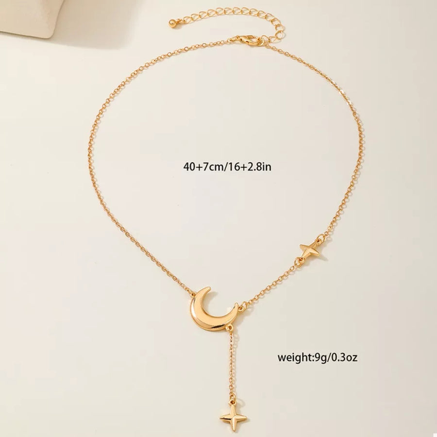 18k Gold-plated Moon And Star Chain Necklace in gold with moon charm