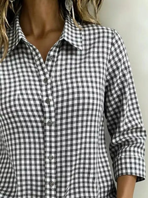 Yellow Full Size Plaid Collared Button Up Shirt