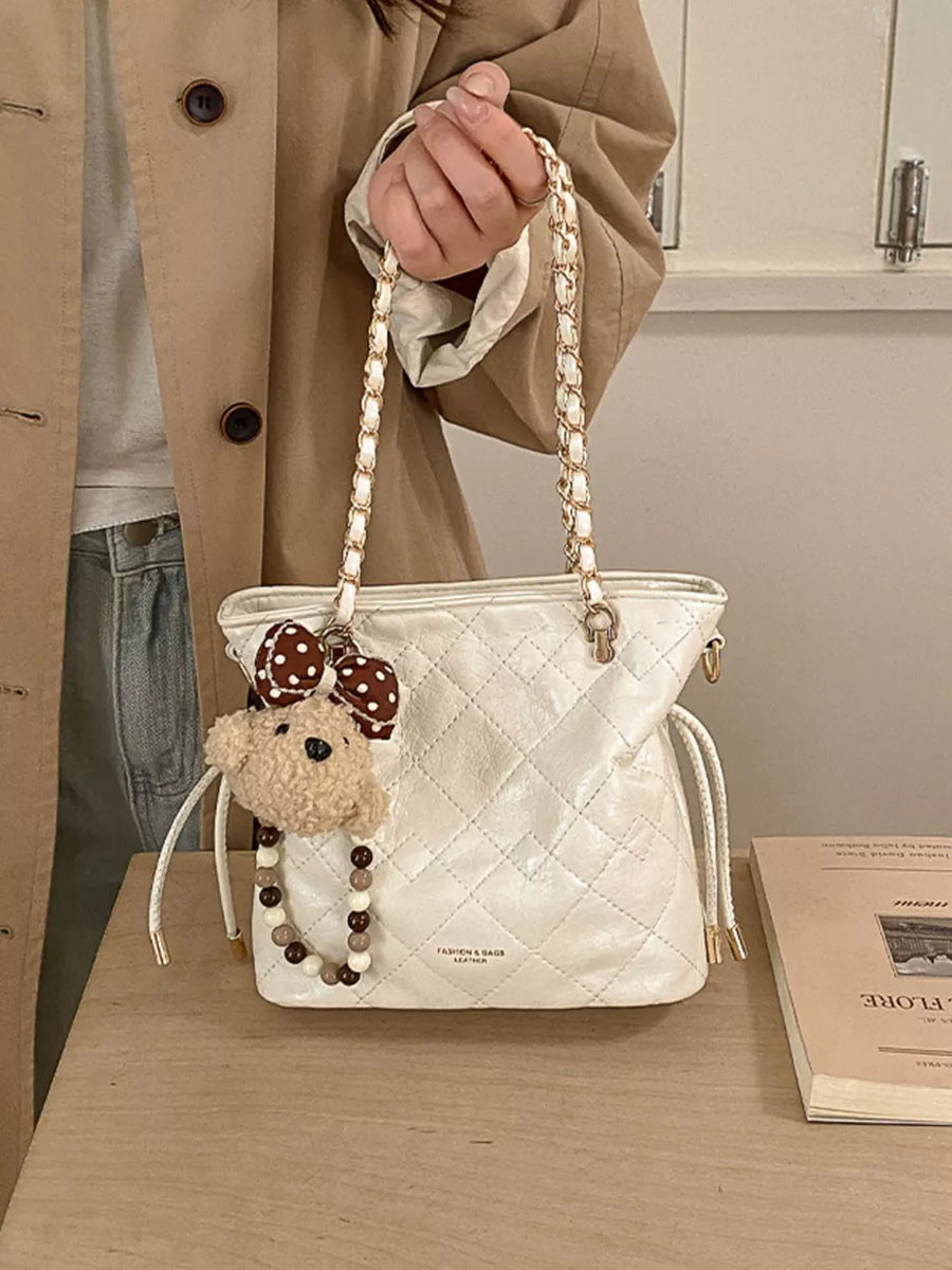 White with Pu Leather Crossbody Bag in White