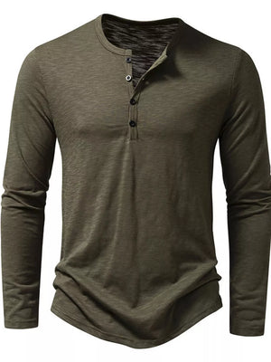 Army Green Men's Long Sleeve Henley T-shirt