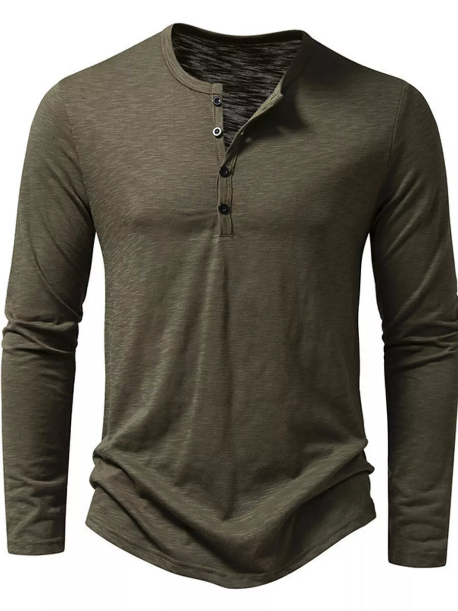 Army Green Men's Long Sleeve Henley T-shirt