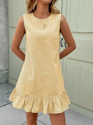 mini dress in Black with striped and ruffled