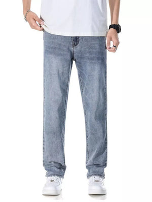 Men's Classic Straight Fit Washed Jeans in Light Blue