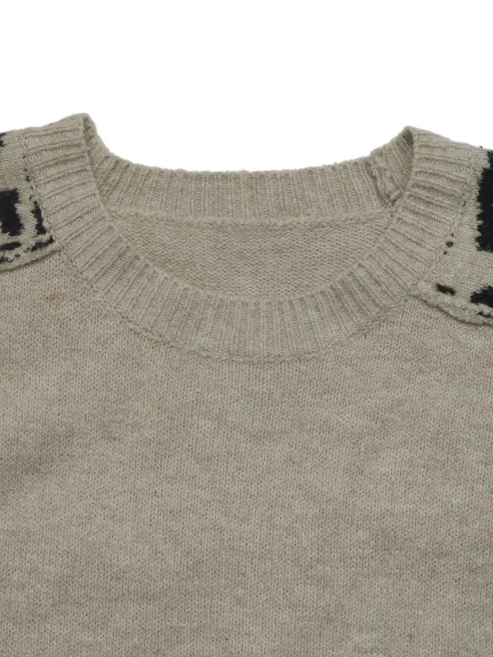 beige pullover sweater with seam detail and long sleeve