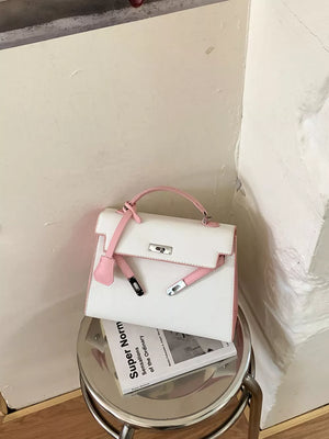 Contrast Trimmed Top-handle Crossbody Bag in Pink