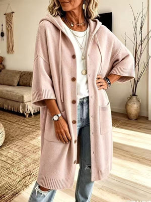 cardigan in blush pink featuring hooded and relaxed fit