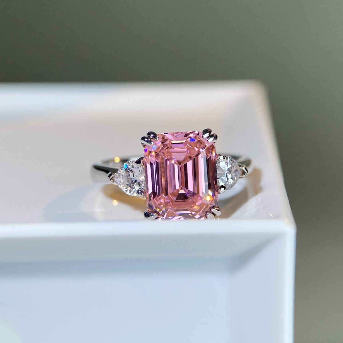 ring in clear with geometric and zircon stones