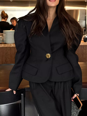 Puffy Sleeve Blazer And Wide-leg Pants Set option 5