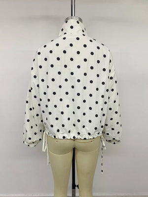 Polka Dot Stand-collar Casual Jacket in Apricot