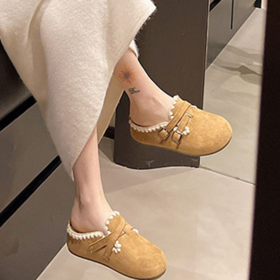 Polyester,Fluff,Rubber Imported Size &amp slip-on shoes in beige with clog silhouette