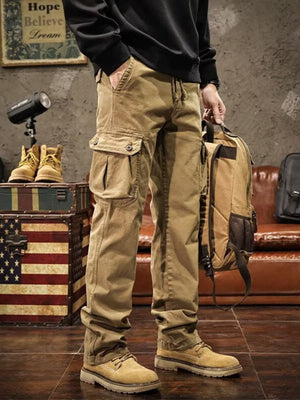 cargo pants in khaki featuring drawstring waist and regular fit