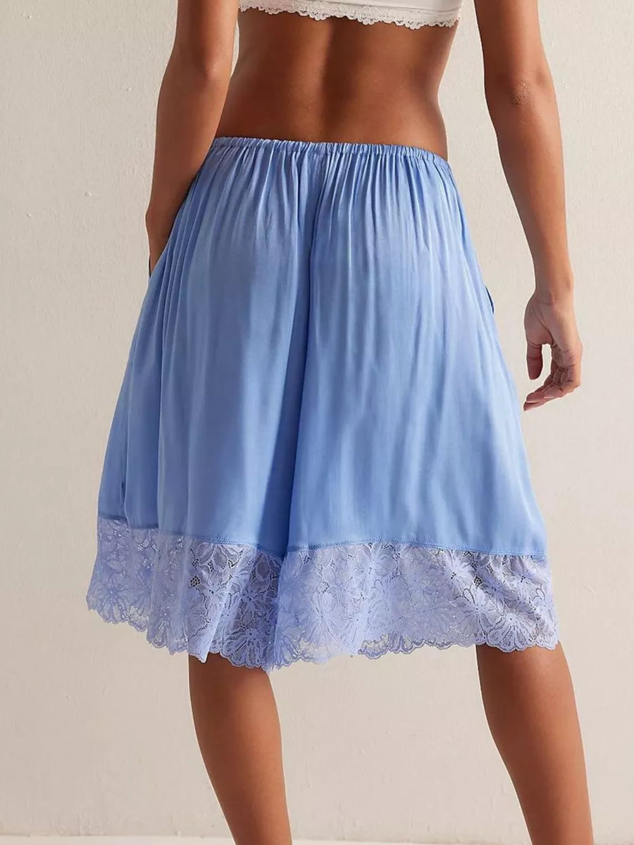 Lace Trimmed Relaxed Fit Shorts in Black, view 18