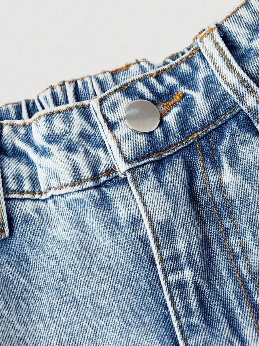 Button-down Embroidered Heart Wide-leg Jeans option 4