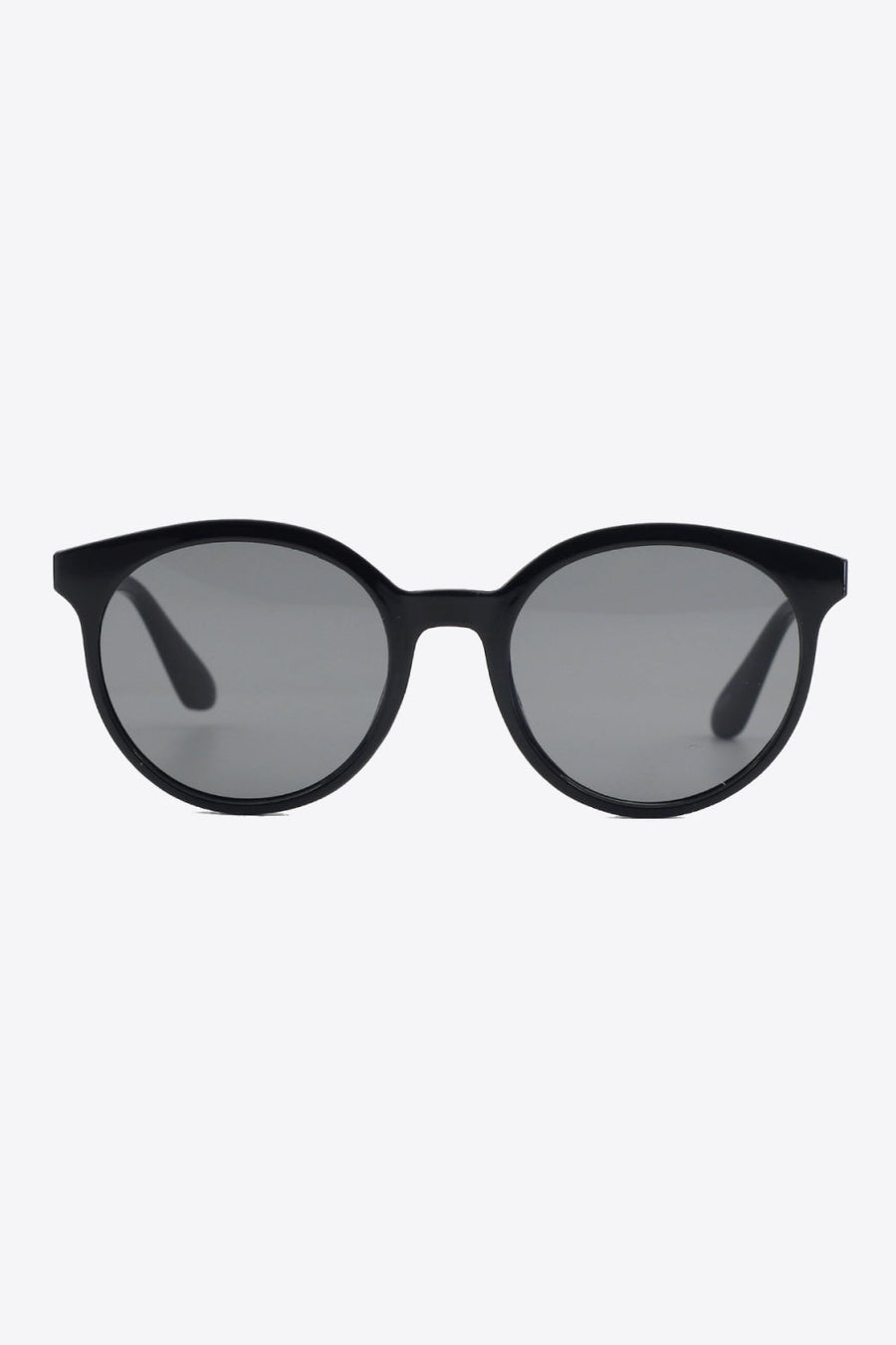 Black round frame sunglasses with grey lenses