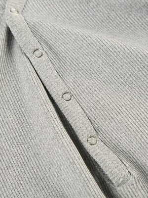 Gray ribbed long sleeve buttoned romper detail