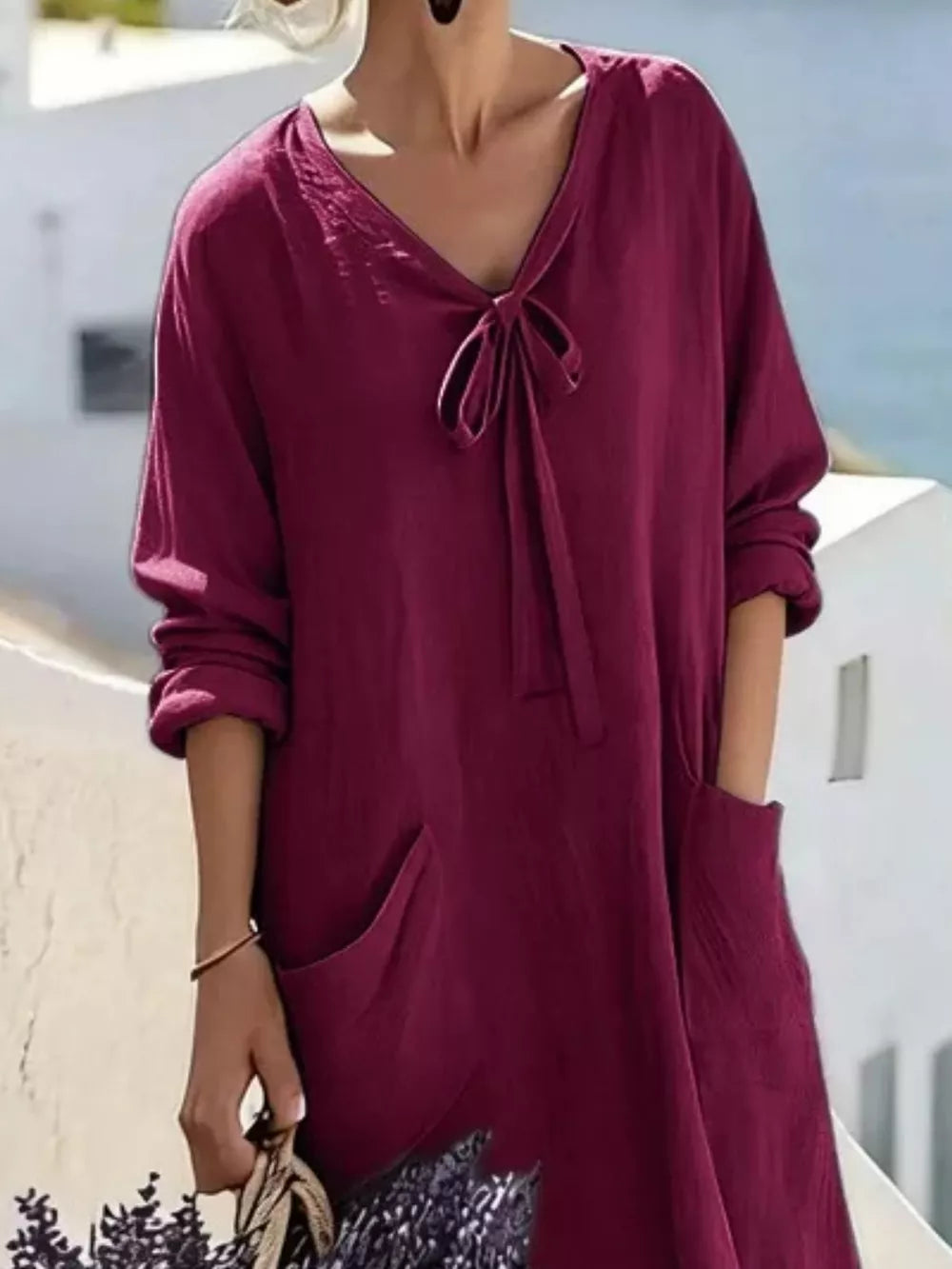 Grey loose maxi dress with v-neck