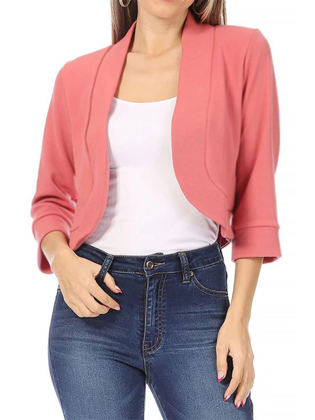 Full Size Cropped Open Front Blazer Plus Size in Rose