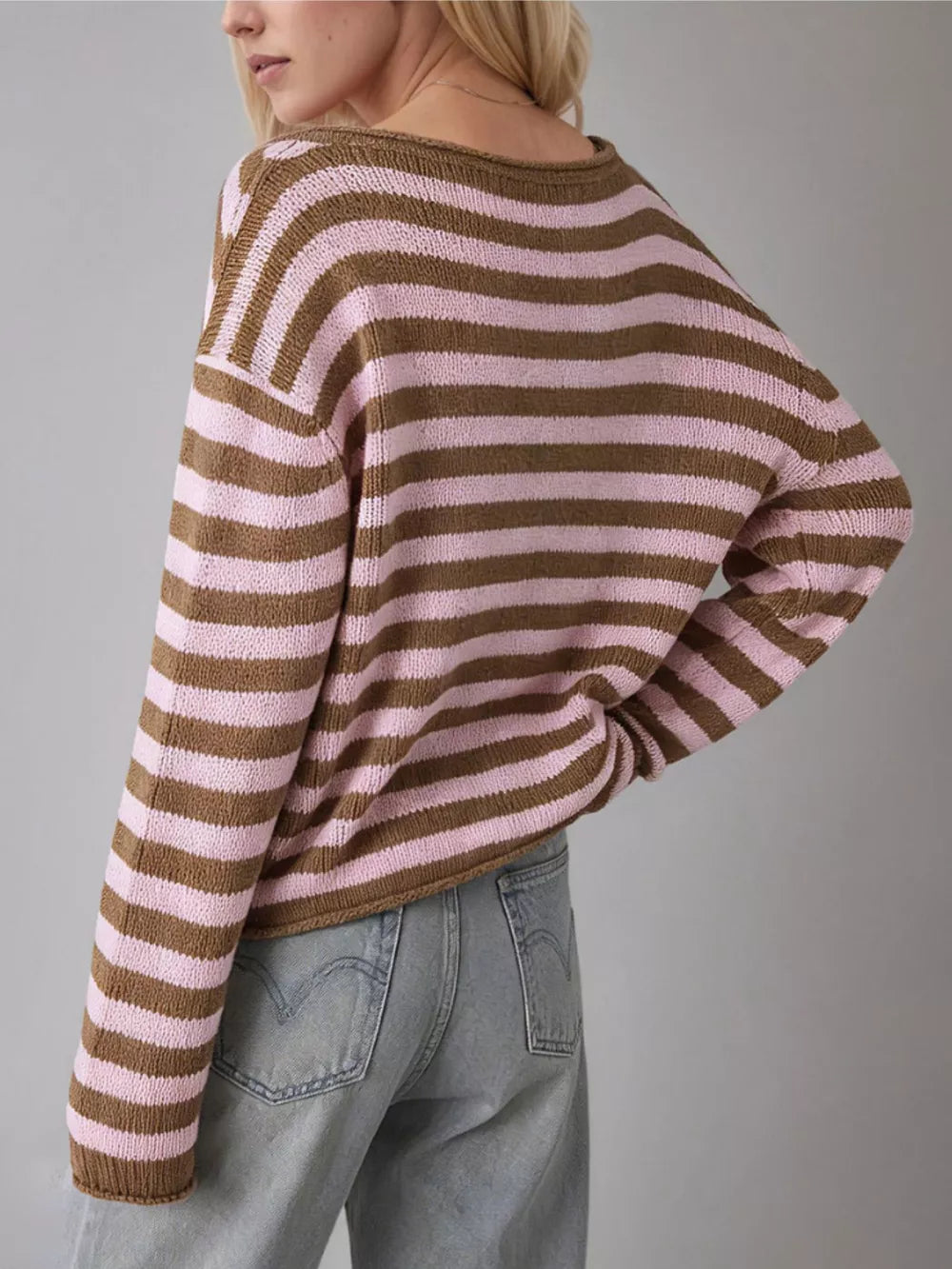 coastal pullover sweater in Coffee Brown with boat neck