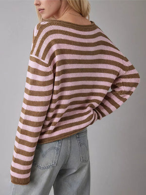 coastal pullover sweater in Coffee Brown with boat neck