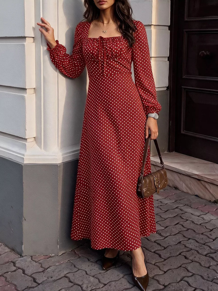 100% polyester Care instructions: Machine wash cold maxi dress in burgundy with A-line silhouette