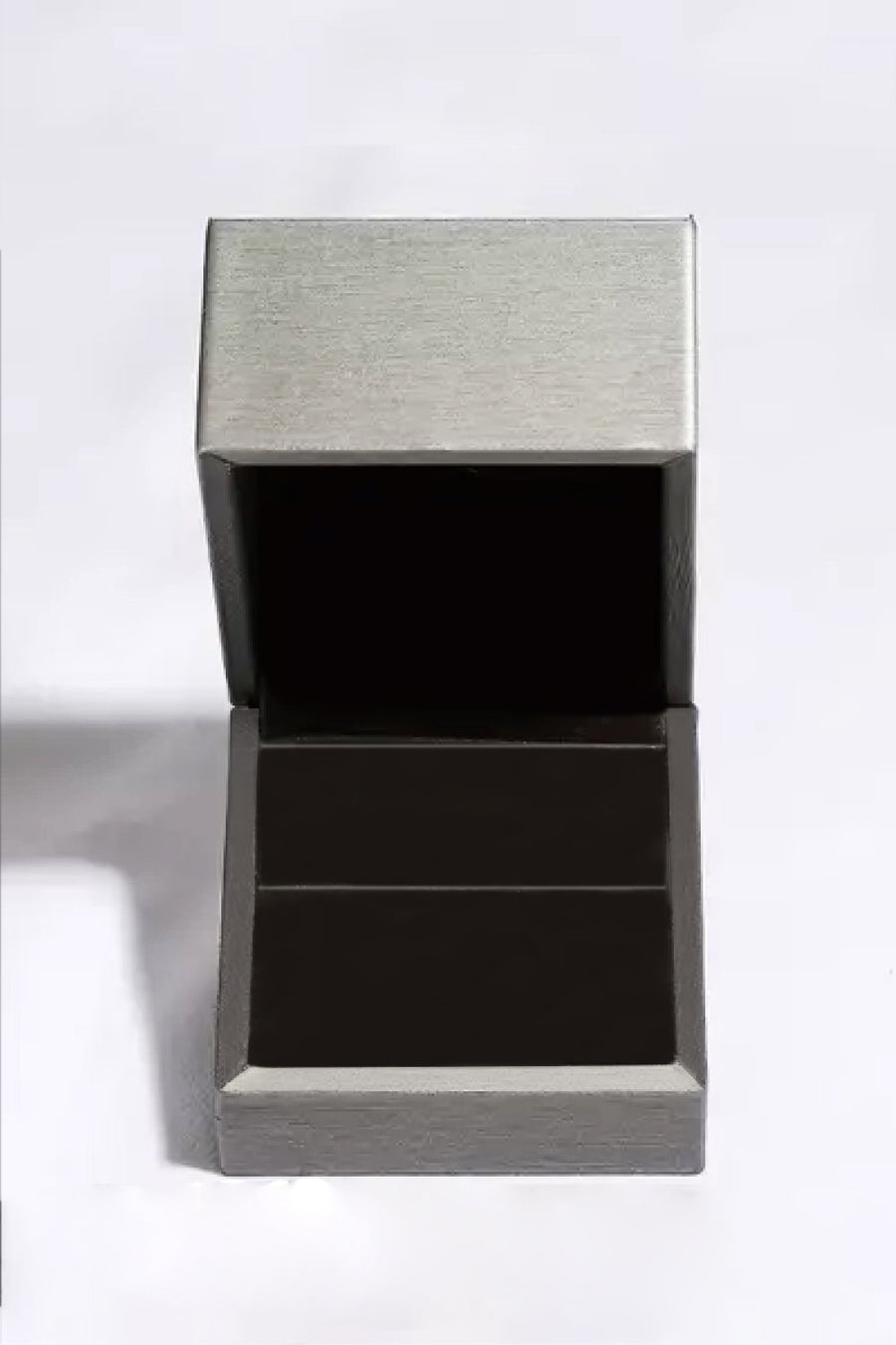 Silver jewelry box with open lid