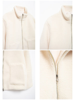 modern sherpa jacket in Off White-Ribbed with mock neck
