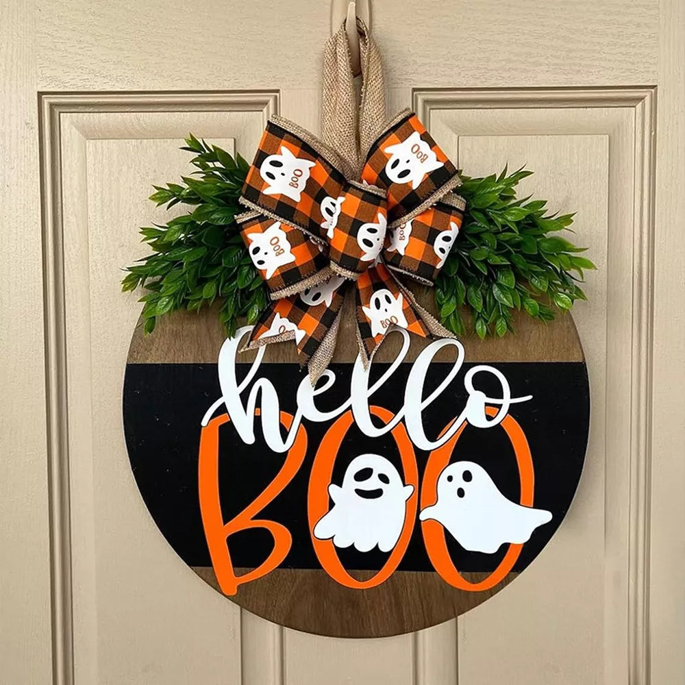 Door Hanger in orange featuring decorative bow and circular fit