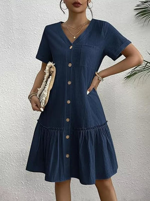 coastal mini dress in Black with v-neck