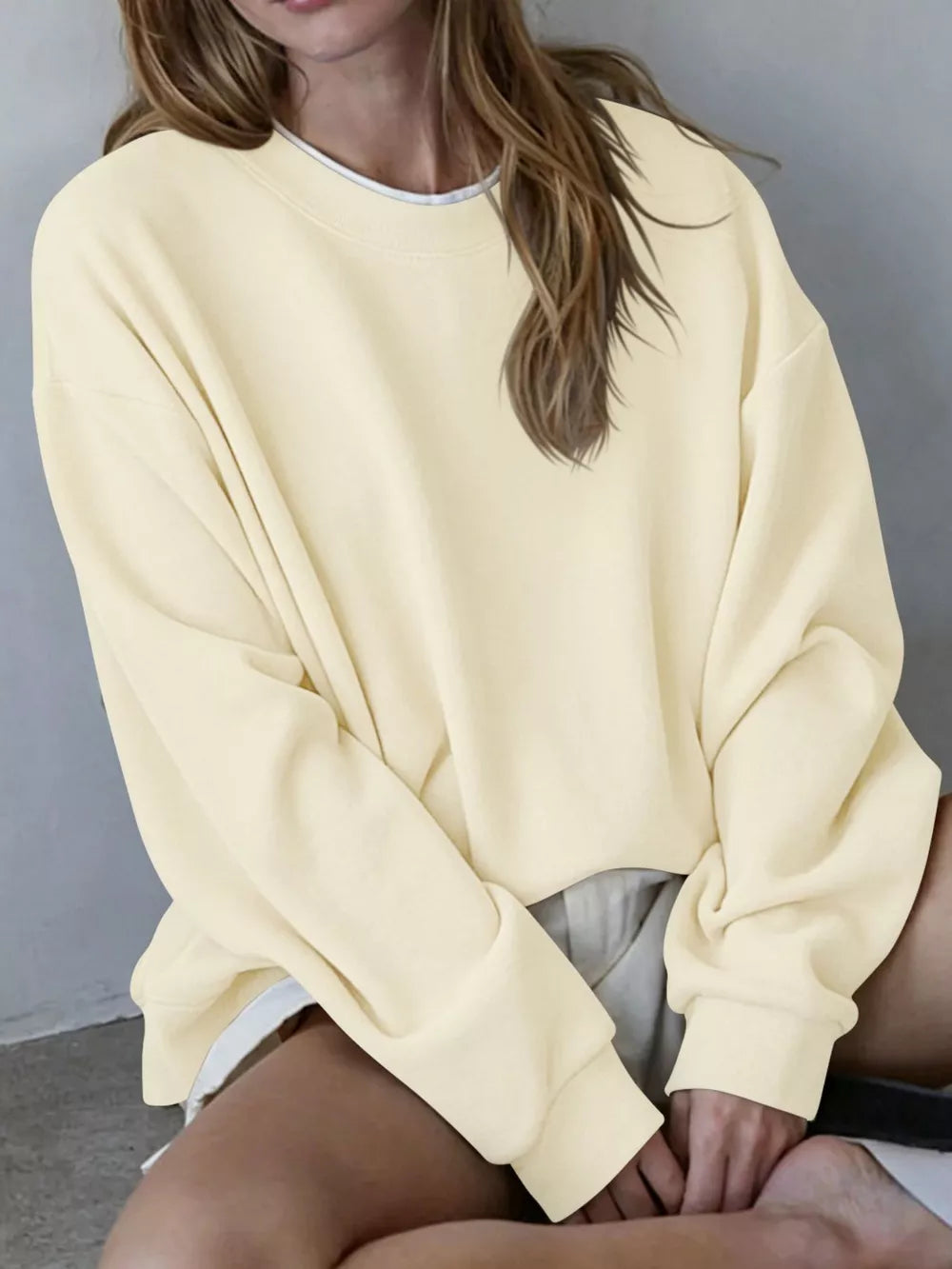 Oversized Crew Neck Sweatshirt in Navy Blue-spot with ribbed cuffs