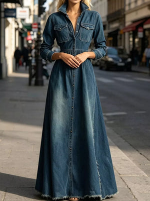 95%cotton, 5%spandex Care instructions: Machine wash cold maxi dress in Dark Blue with fit-and-flare silhouette