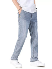 Men's Classic Straight Fit Washed Jeans in Light Gray