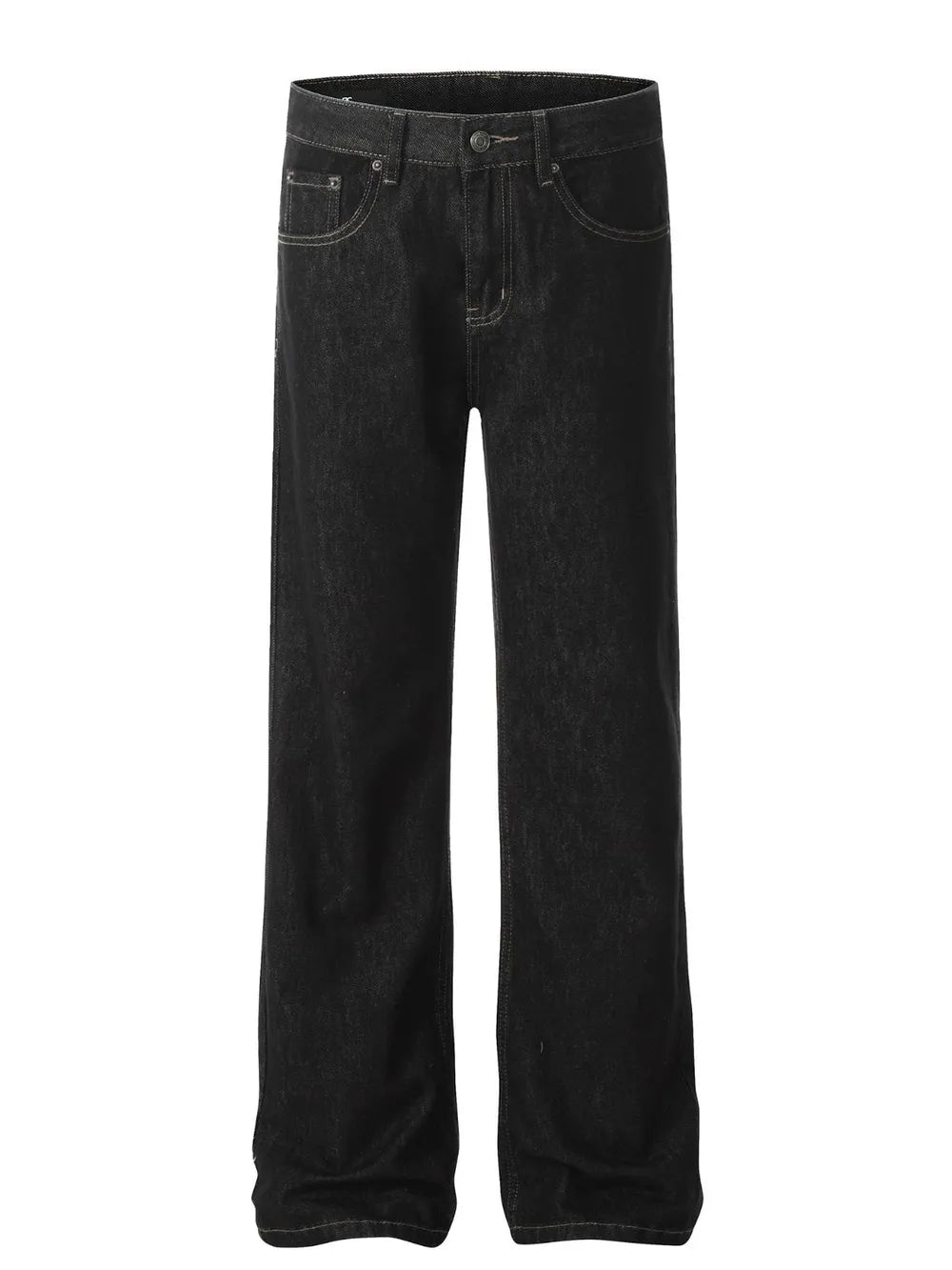 Dark wash denim jeans for men with classic five-pocket styling.