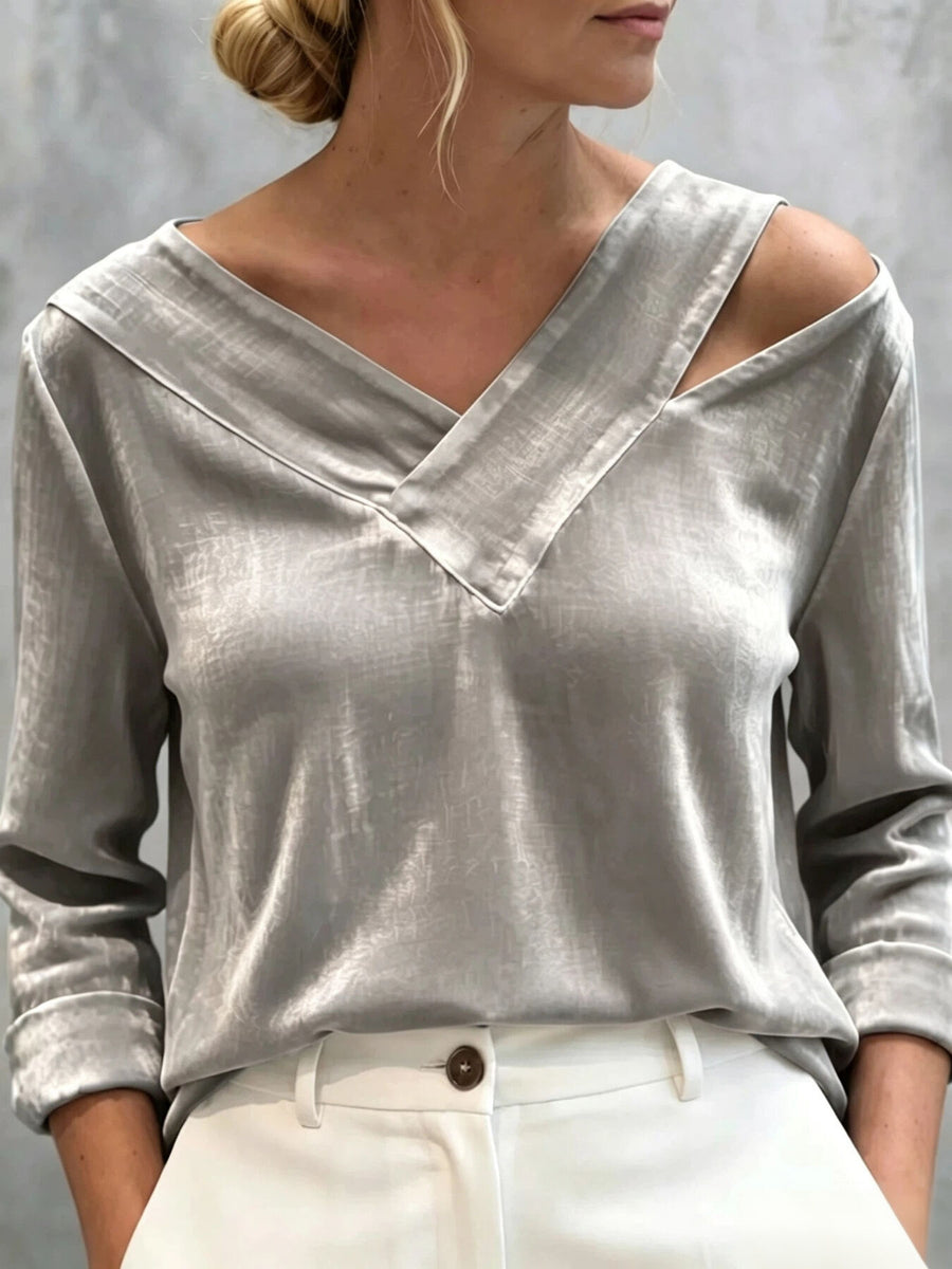 Dark Blue relaxed blouse with v-neck