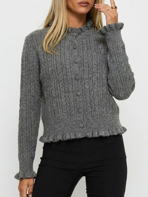 cardigan featuring cable knit in Apricot Color with 100% polyester Care instructions: Machine wash cold texture