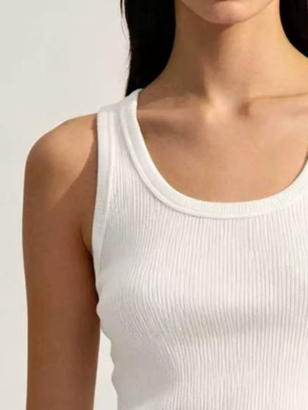 Gray Ribbed Knit U-neck Tank