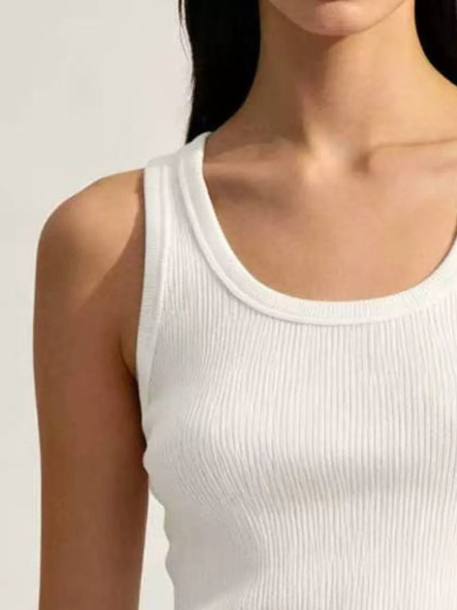 Gray Ribbed Knit U-neck Tank